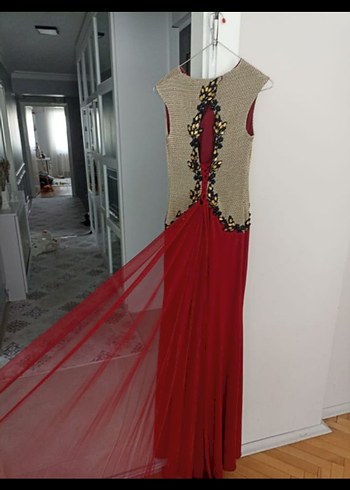 Bordo Drapeli Uzun Abiye Elbise - Görsel 2