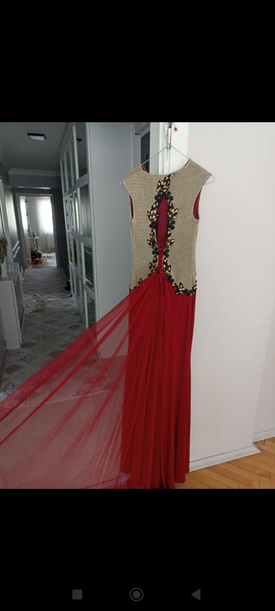 Bordo Drapeli Uzun Abiye Elbise - Görsel 2