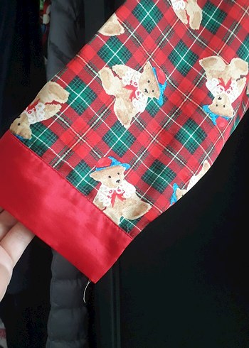 Diğer Kırmızı Desenli saten Kadın Pijama üst
