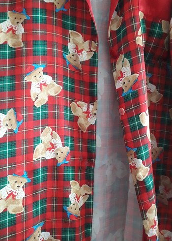 m Beden Kırmızı Desenli saten Kadın Pijama üst