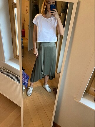 zara haki saten etek