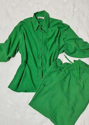 Yeşil Keten Kadın Takım Elbise - Görsel 2