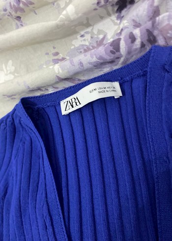 Zara Zara Mavi V Yaka Kadın Triko Kazak