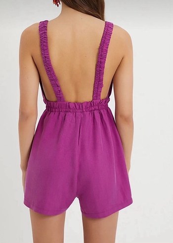 Zara Mor Keten Straplez Kısa Tulum