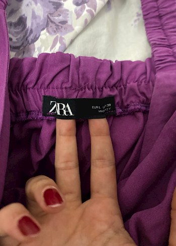 l Beden mor Renk Zara Mor Keten Straplez Kısa Tulum