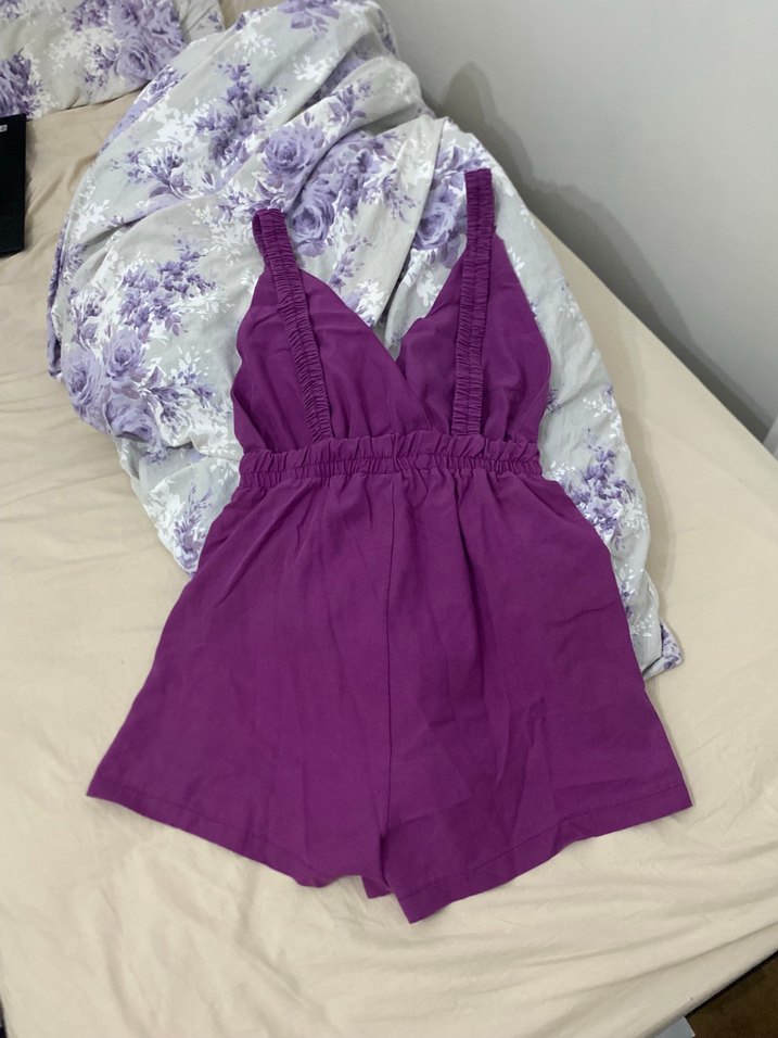 Zara Mor Keten Straplez Kısa Tulum - Görsel 2