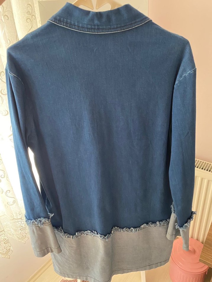 Fermuarlı Midi Mavi Denim Ceket - Görsel 2