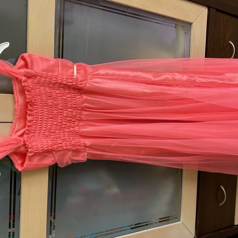 Pembe Uzun Drapeli Straplez Abiye Elbise Çocuk - Görsel 4