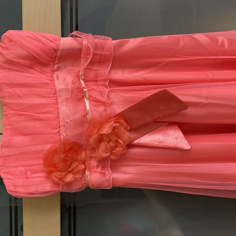 Pembe Uzun Drapeli Straplez Abiye Elbise Çocuk - Görsel 2