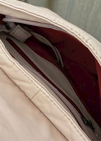 Bej Deri Kadın Çanta Fermuarlı - Görsel 3