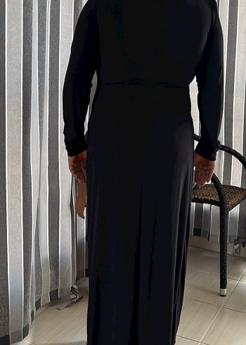 xl Beden siyah Renk Uzun Kollu Siyah Drapeli Uzun Elbise