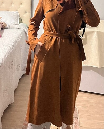 Süet kaban trenchcoat