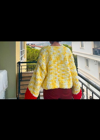 s Beden sarı Renk Puffy Örgü Hırka