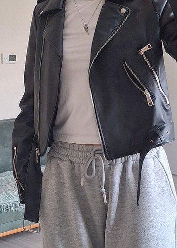 Siyah Deri Biker Ceket - Görsel 2