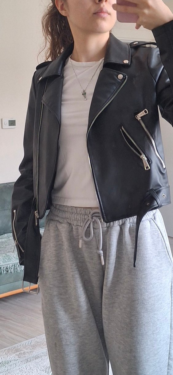 Siyah Deri Biker Ceket - Görsel 2