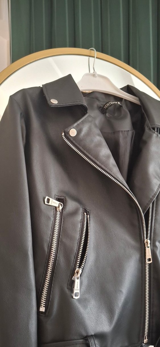 Siyah Deri Biker Ceket - Görsel 3