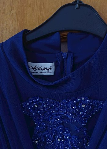 Drapeli Uzun Kollu Mavi Abiye Elbise - Görsel 5