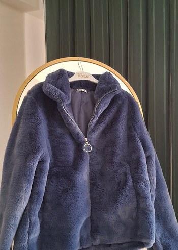 Mavi Yumuşak Kürklü Kadın Ceket - Görsel 2