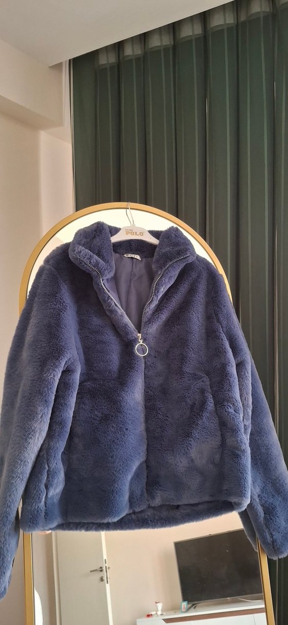 Mavi Yumuşak Kürklü Kadın Ceket - Görsel 2