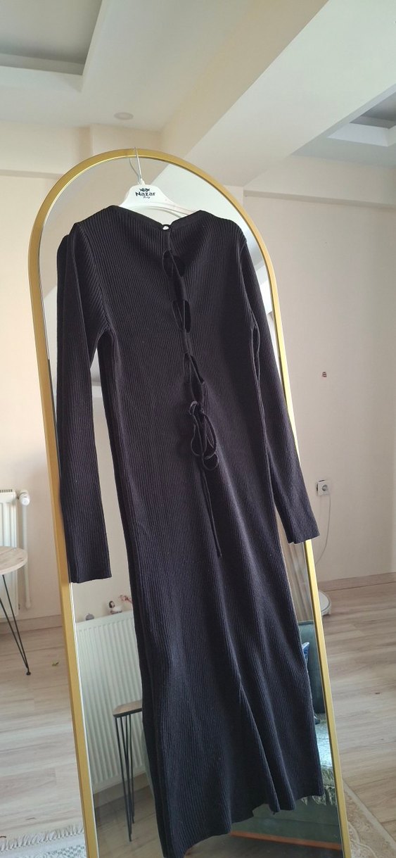 Kadın Siyah Uzun Kollu Uzun Elbise - Görsel 2