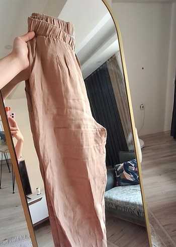 Bej Rahat Kesim Keten Kadın Pantolon - Görsel 2