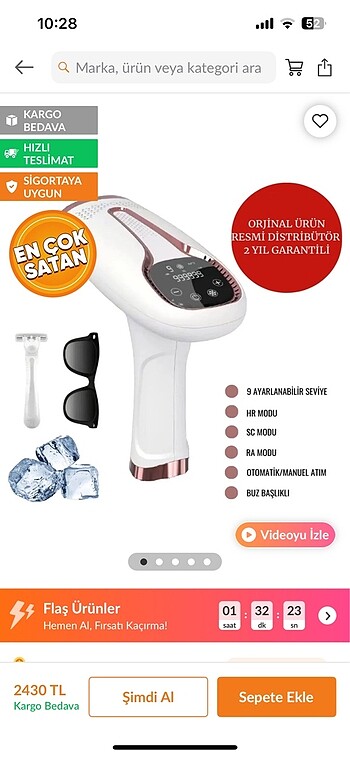 Lazer epilasyon aleti