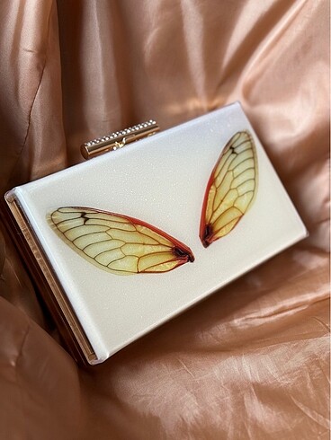 Krem Clutch Çanta ( Reçine Tasarım Çanta )