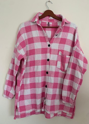Pembe Ekose Pamuklu Salaş Kadın Gömlek
