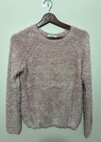 Pembe Peluş Detaylı Kadın Triko Kazak - Görsel 2