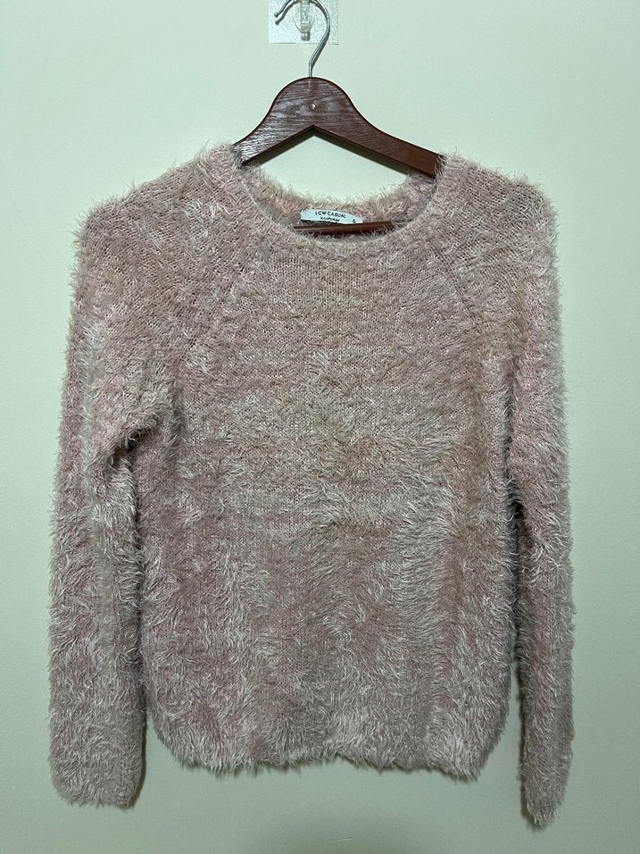 Pembe Peluş Detaylı Kadın Triko Kazak - Görsel 2