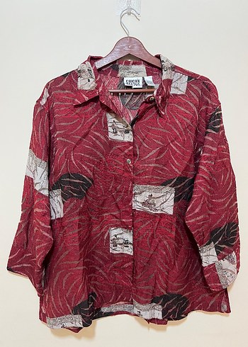 Bordo Desenli Düğmeli Kadın Gömlek - Görsel 3