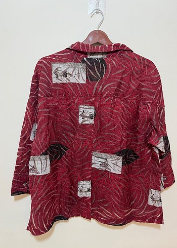 Bordo Desenli Düğmeli Kadın Gömlek - Görsel 4