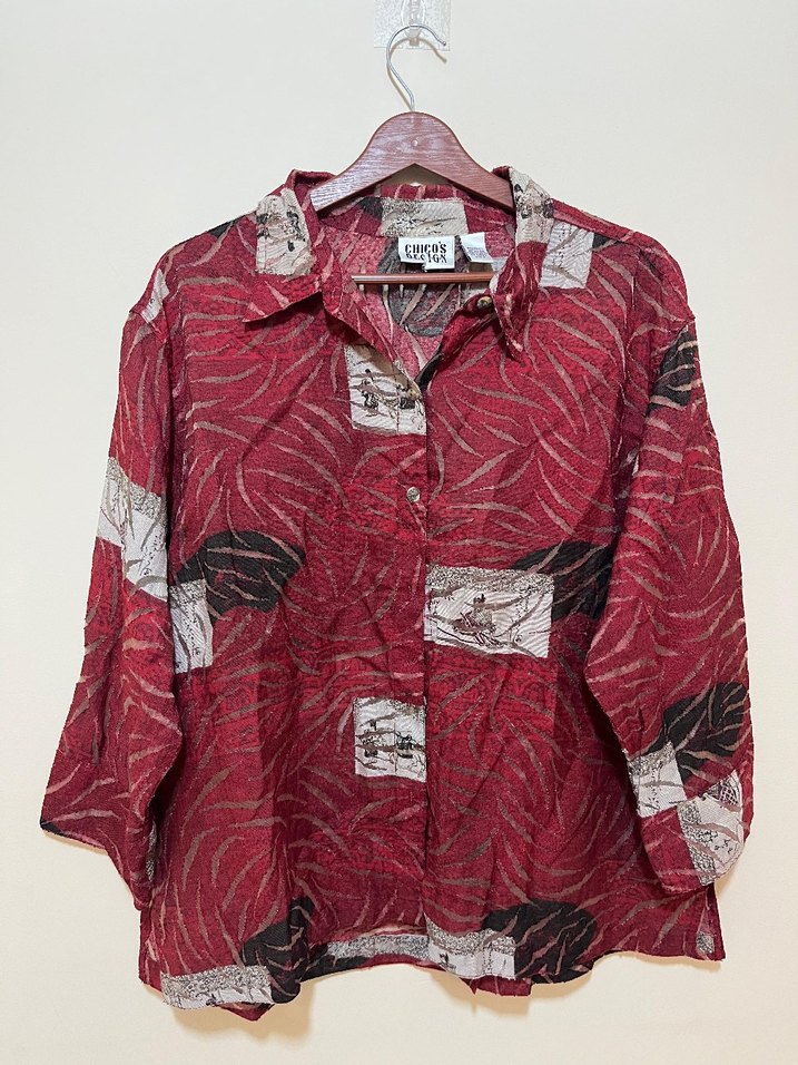 Bordo Desenli Düğmeli Kadın Gömlek - Görsel 3