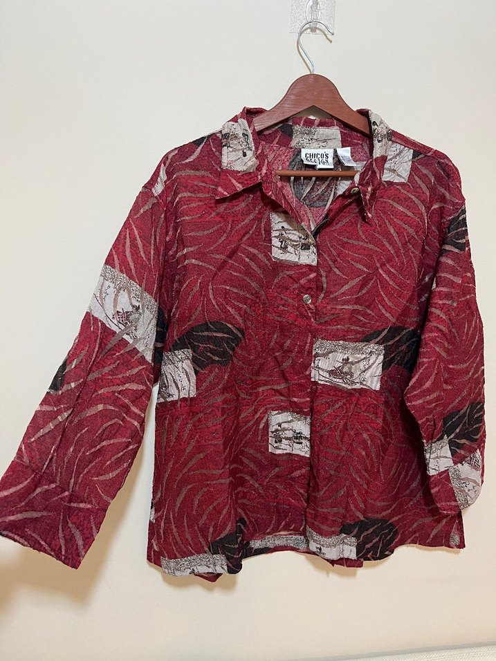 Bordo Desenli Düğmeli Kadın Gömlek - Görsel 2