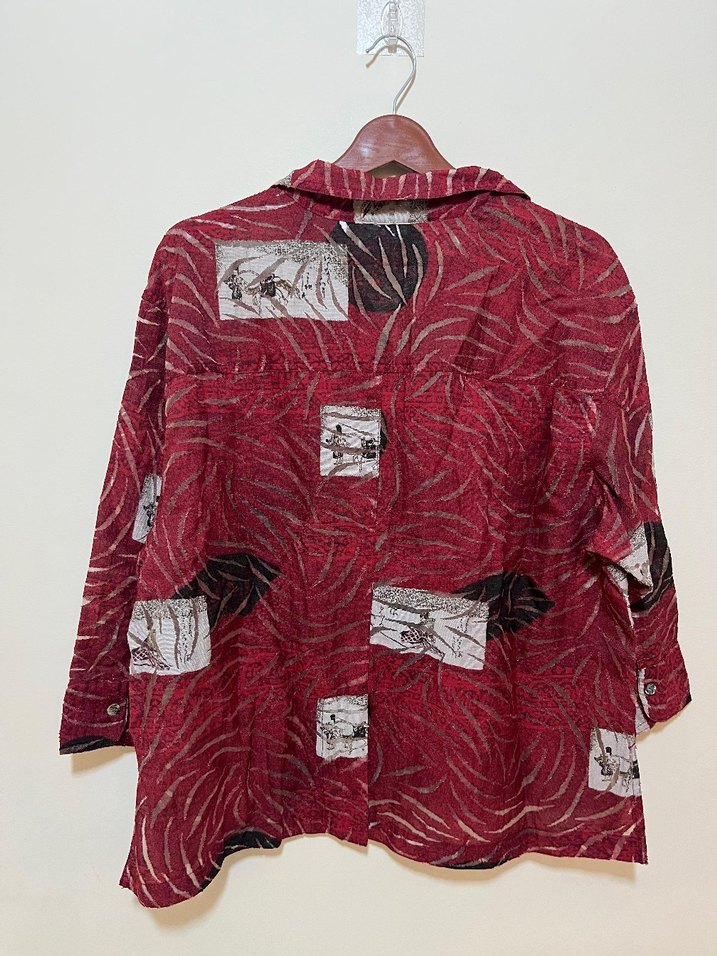 Bordo Desenli Düğmeli Kadın Gömlek - Görsel 4