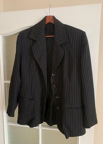Diğer Düğmeli Siyah Çizgili Kadın Blazer Ceket