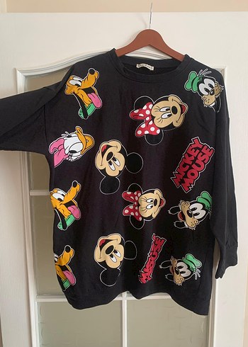 Diğer Mickey Mouse Baskılı Kadın Pamuklu Sweatshirt