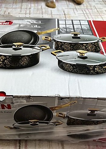 Siyah Desenli 7 Parça Tencere Seti