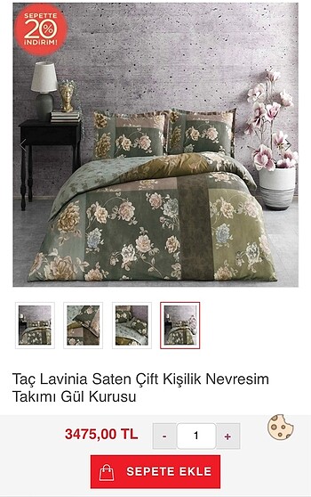 Taç Lavinia Saten Çift Kişilik Nevresim Takımı Gül Kurusu