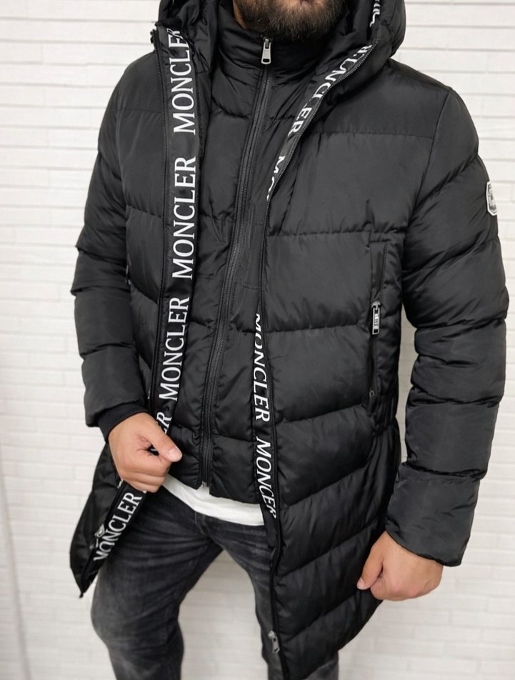 Moncler Siyah Fermuarlı Erkek Mont Uzun - Görsel 3