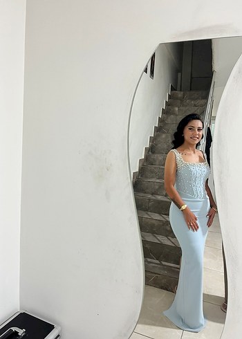 Işıltılı Mavi Uzun Abiye Elbise - Görsel 2