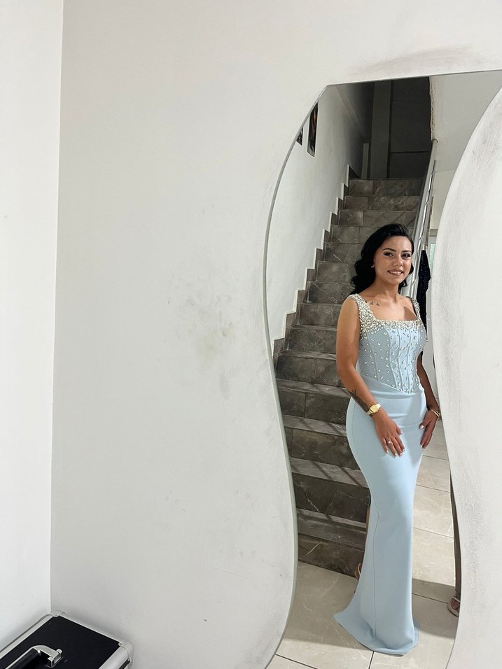 Işıltılı Mavi Uzun Abiye Elbise - Görsel 2