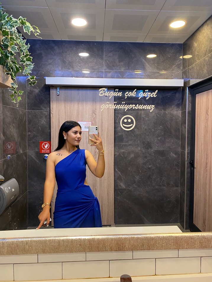 Parlak Mavi Drapeli Mini Elbise - Görsel 2