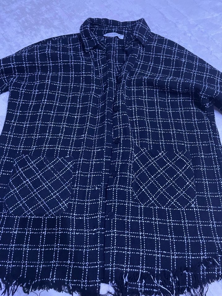 Düğmeli Gri Ekose Midi Kadın  gömlek - Görsel 2