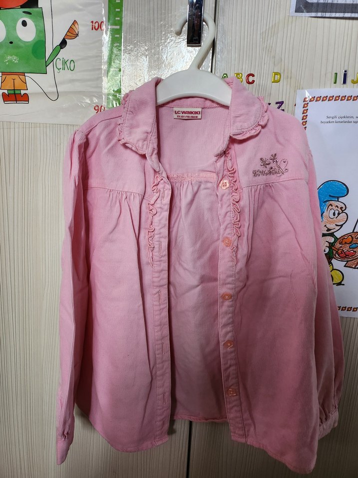 Kız Çocuk Pembe Uzun Kollu İşlemeli Gömlek - Görsel 2