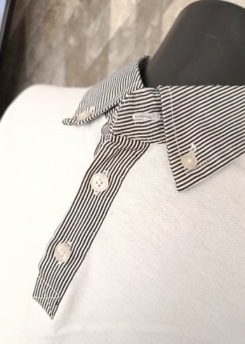 Düğmeli Gri Detaylı Beyaz Erkek Polo Tişört - Görsel 2