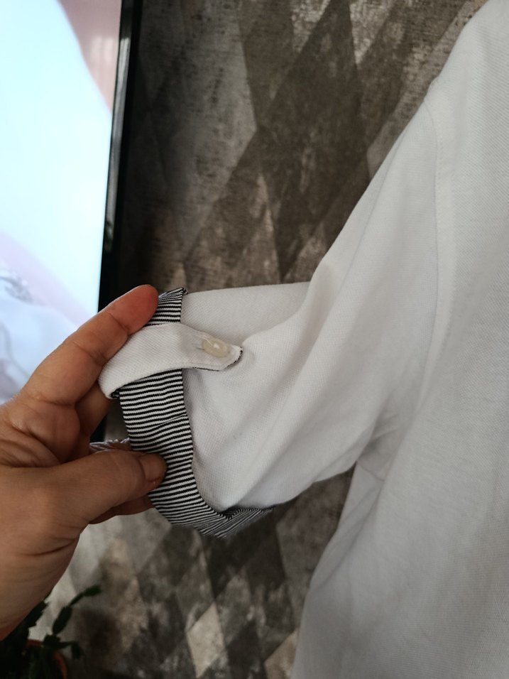 Düğmeli Gri Detaylı Beyaz Erkek Polo Tişört - Görsel 3