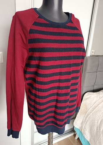 Uzun Kollu bordo Çizgili Triko Kazak - Görsel 2