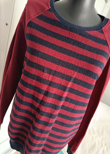 Uzun Kollu bordo Çizgili Triko Kazak - Görsel 4