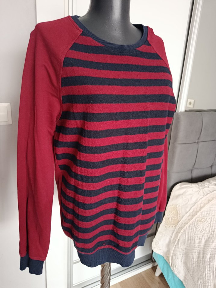 Uzun Kollu bordo Çizgili Triko Kazak - Görsel 2